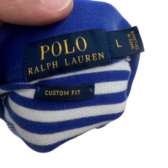 Polo Ralph Lauren Mens Large Polo Shirt Custom Fit Striped Blue White Preppy - Picture 5 of 7